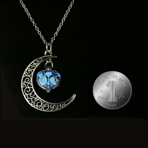 Glow In The Dark Jewelry Moon Shaped Pendant Chain Necklace Women Gifts 